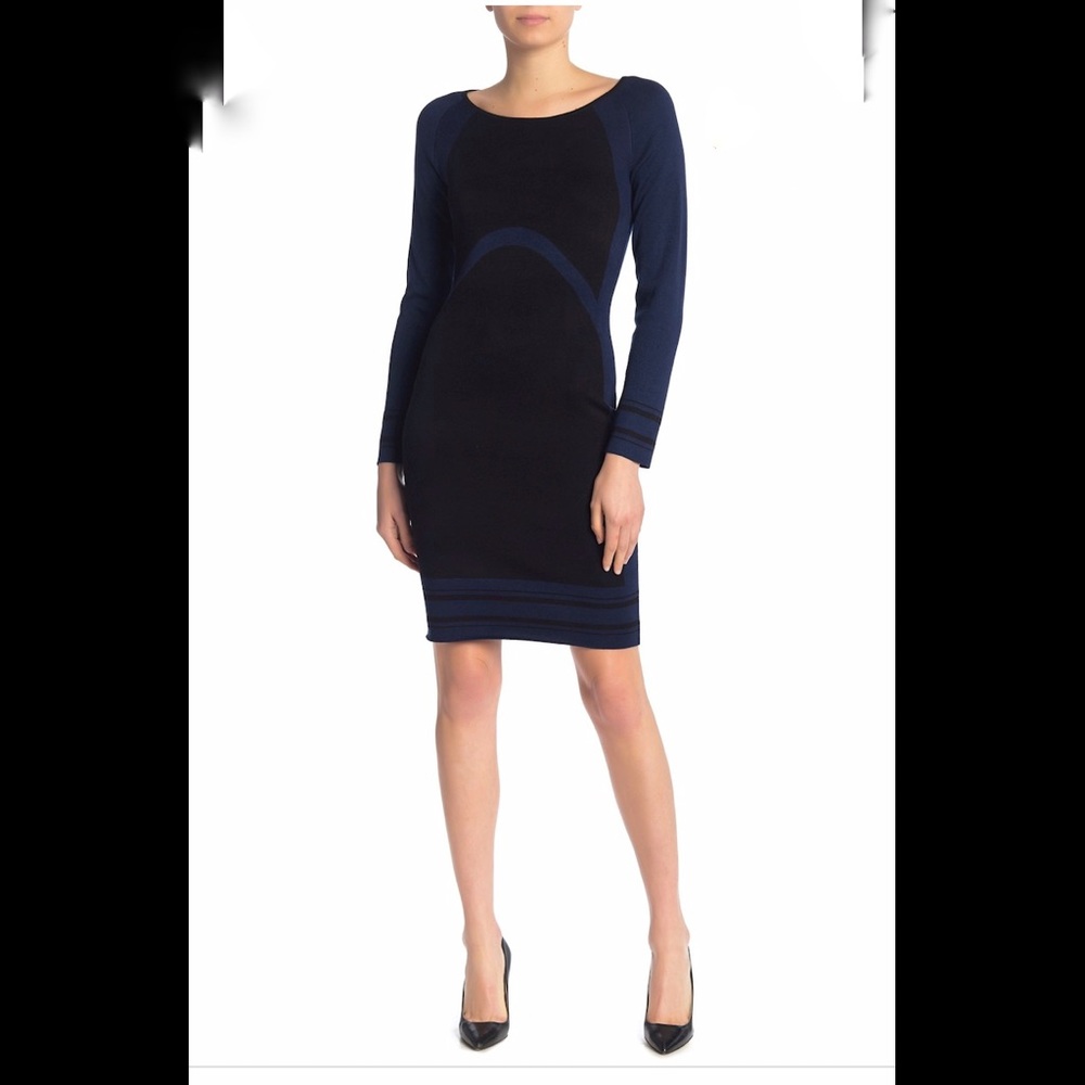 Max Studio Blue-Black Color Block‎ Sweater Dress L